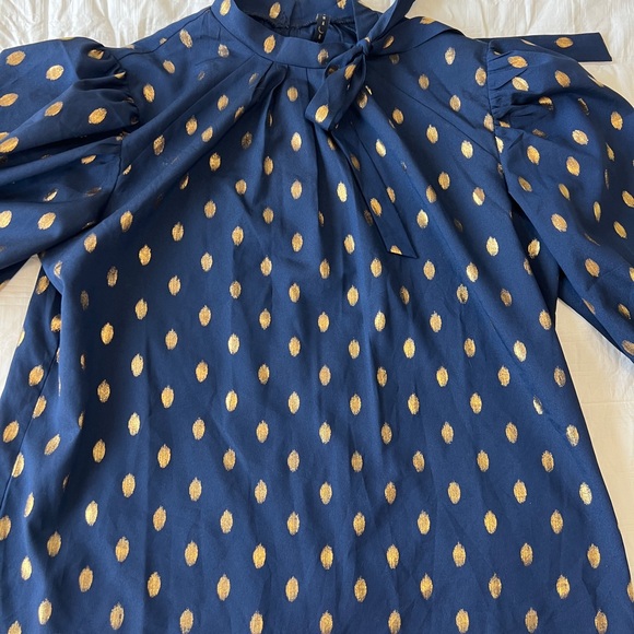 Tops - Navy Blue and Gold Polka Dot Women's Top